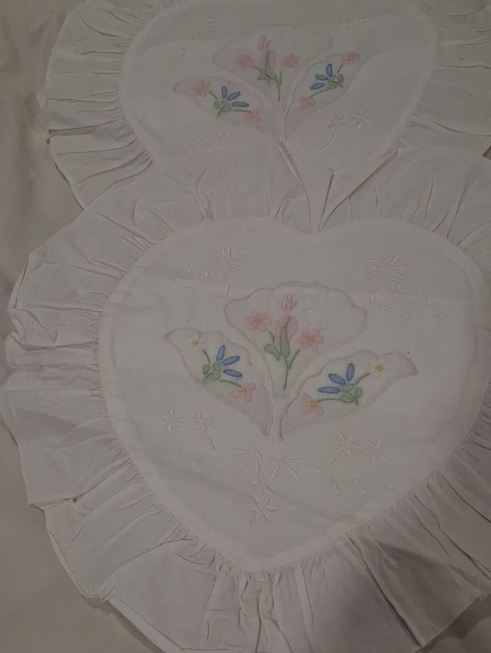 Hand-Embroidered White Heart Shams 2